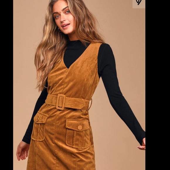 Lulus On My Way Up Brown Corduroy Belted Dress - Picture 6 of 9